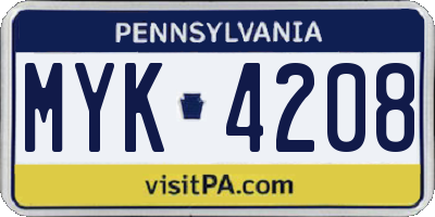 PA license plate MYK4208