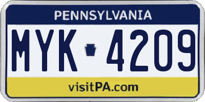PA license plate MYK4209