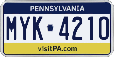 PA license plate MYK4210