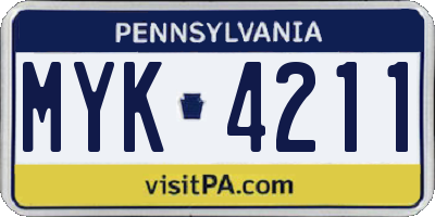 PA license plate MYK4211