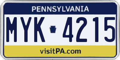 PA license plate MYK4215