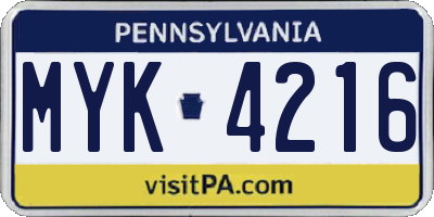 PA license plate MYK4216