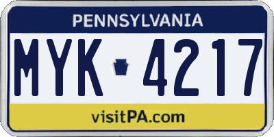 PA license plate MYK4217