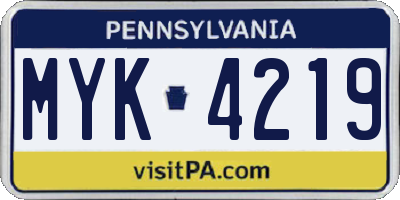 PA license plate MYK4219
