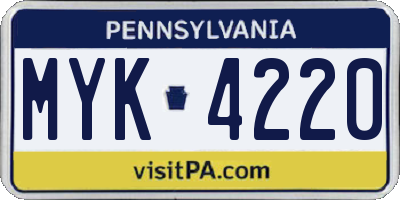 PA license plate MYK4220