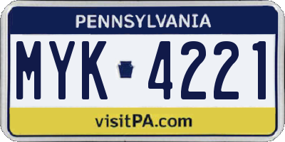 PA license plate MYK4221