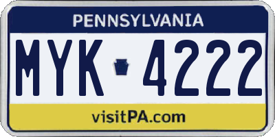 PA license plate MYK4222