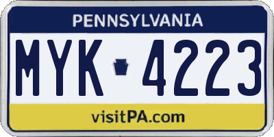 PA license plate MYK4223