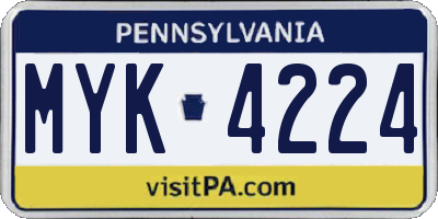 PA license plate MYK4224