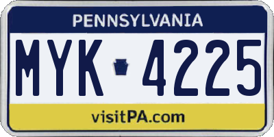 PA license plate MYK4225