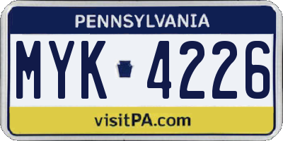 PA license plate MYK4226