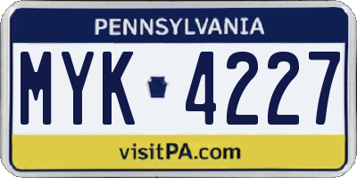 PA license plate MYK4227