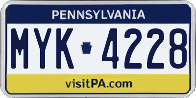 PA license plate MYK4228