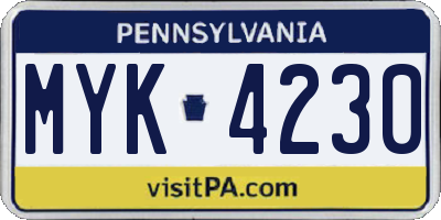 PA license plate MYK4230