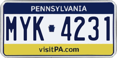PA license plate MYK4231