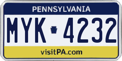 PA license plate MYK4232