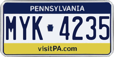PA license plate MYK4235