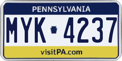 PA license plate MYK4237