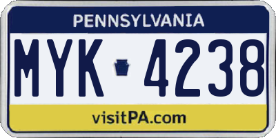 PA license plate MYK4238