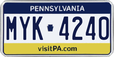 PA license plate MYK4240