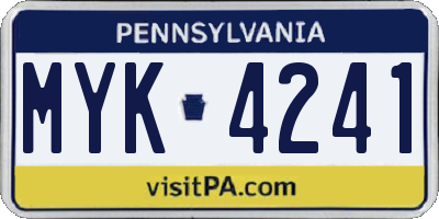 PA license plate MYK4241