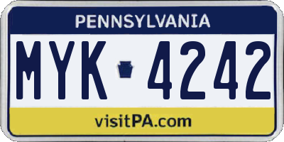 PA license plate MYK4242