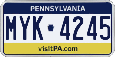 PA license plate MYK4245