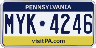 PA license plate MYK4246