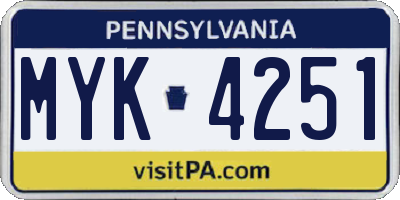 PA license plate MYK4251