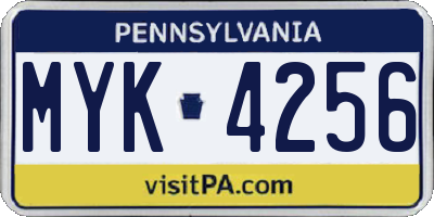 PA license plate MYK4256
