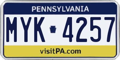 PA license plate MYK4257