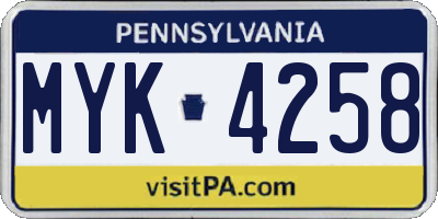 PA license plate MYK4258