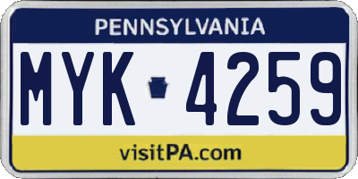 PA license plate MYK4259