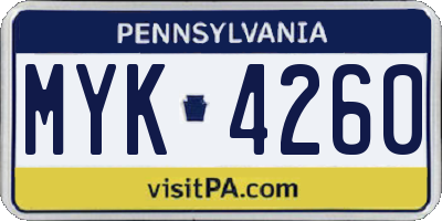 PA license plate MYK4260
