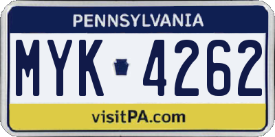 PA license plate MYK4262