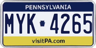 PA license plate MYK4265