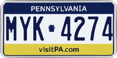 PA license plate MYK4274