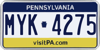 PA license plate MYK4275