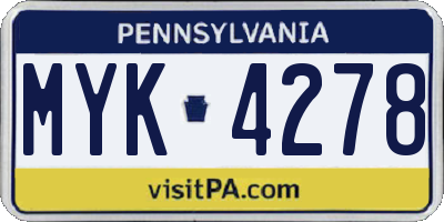 PA license plate MYK4278
