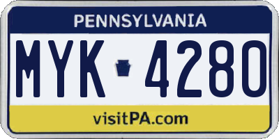 PA license plate MYK4280