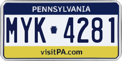 PA license plate MYK4281
