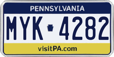 PA license plate MYK4282