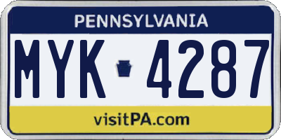 PA license plate MYK4287