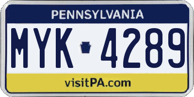 PA license plate MYK4289