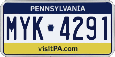 PA license plate MYK4291