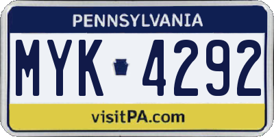 PA license plate MYK4292