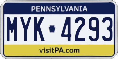 PA license plate MYK4293