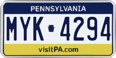 PA license plate MYK4294
