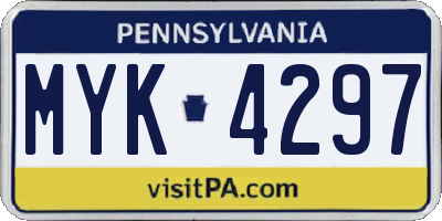 PA license plate MYK4297