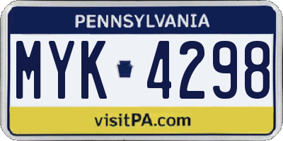 PA license plate MYK4298